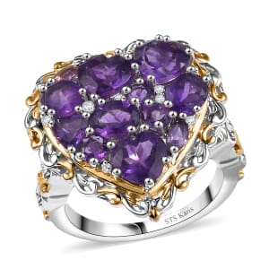 Karis African Amethyst and Multi Gemstone 3.85 ctw Heart of Elegance Ring in 18K YG Plated and Platinum Bond (Size 5.0)