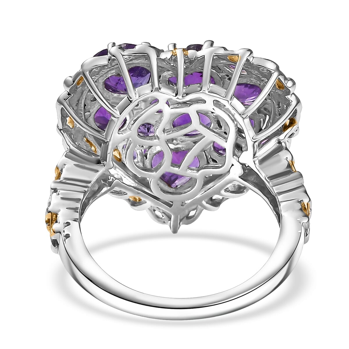 Karis African Amethyst and Multi Gemstone 3.85 ctw Heart of Elegance Ring in 18K YG Plated and Platinum Bond (Size 5.0) image number 4