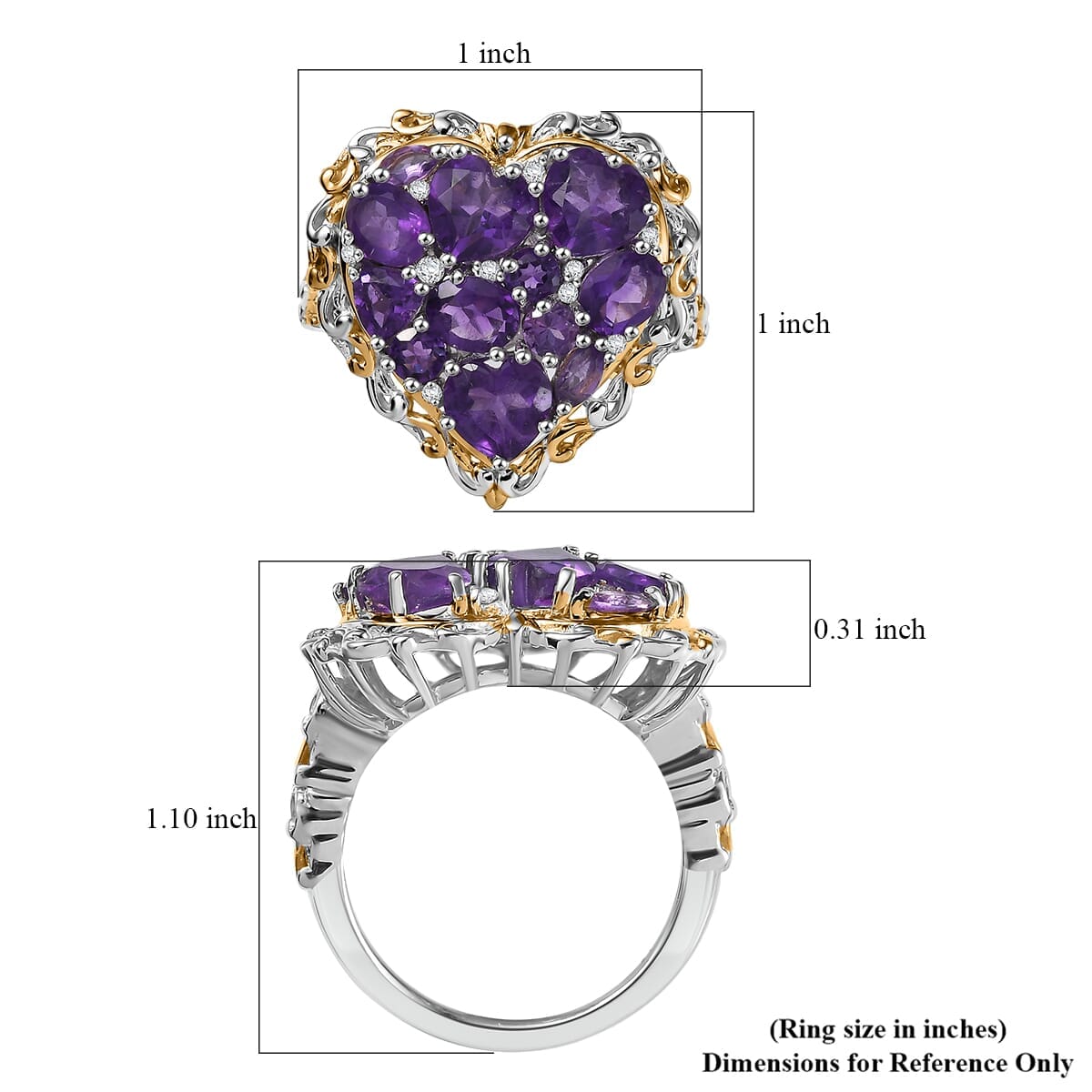 Karis African Amethyst and Multi Gemstone 3.85 ctw Heart of Elegance Ring in 18K YG Plated and Platinum Bond (Size 5.0) image number 5
