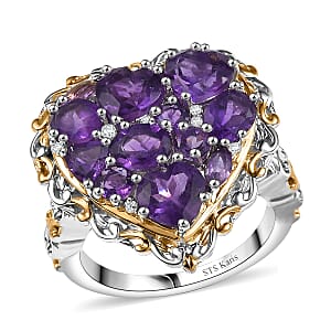 Karis African Amethyst and Multi Gemstone 3.85 ctw Heart of Elegance Ring in 18K YG Plated and Platinum Bond (Size 6.0)