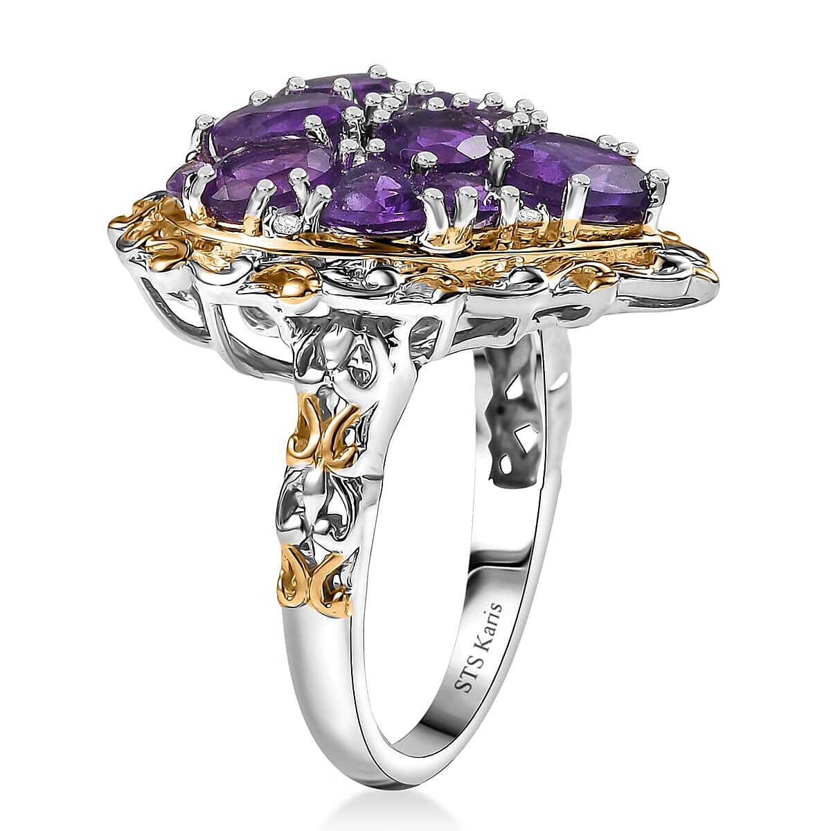 Karis African Amethyst and Multi Gemstone 3.85 ctw Heart of Elegance Ring in 18K YG Plated and Platinum Bond (Size 6.0) image number 3