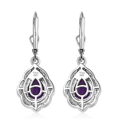 D'Joy Premium Moroccan Amethyst and White Zircon 3.20 ctw Midnight Lotus Earrings in Rhodium Over Sterling Silver