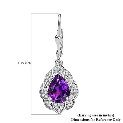 D'Joy Premium Moroccan Amethyst and White Zircon 3.20 ctw Midnight Lotus Earrings in Rhodium Over Sterling Silver