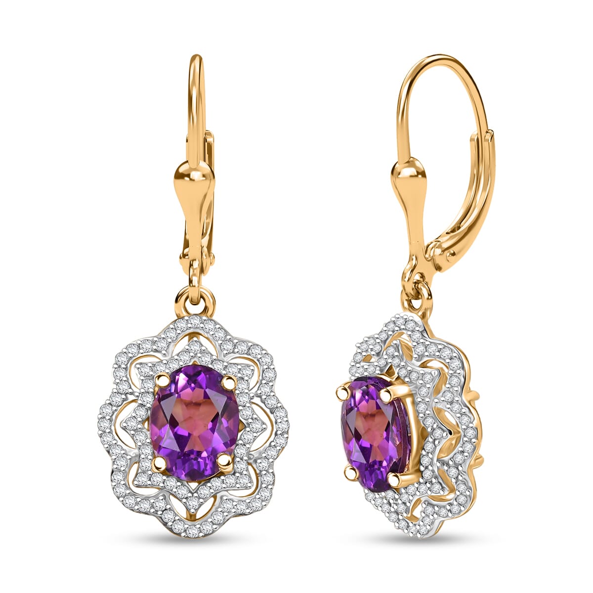 D'Joy Moroccan Amethyst and Moissanite 4.85 ctw Stellar Blossom Earrings in 18K Vermeil Yellow Gold Over Sterling Silver  image number 0