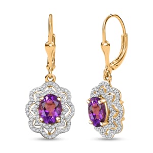 D'Joy Moroccan Amethyst and Moissanite 4.85 ctw Stellar Blossom Earrings in 18K Vermeil Yellow Gold Over Sterling Silver 