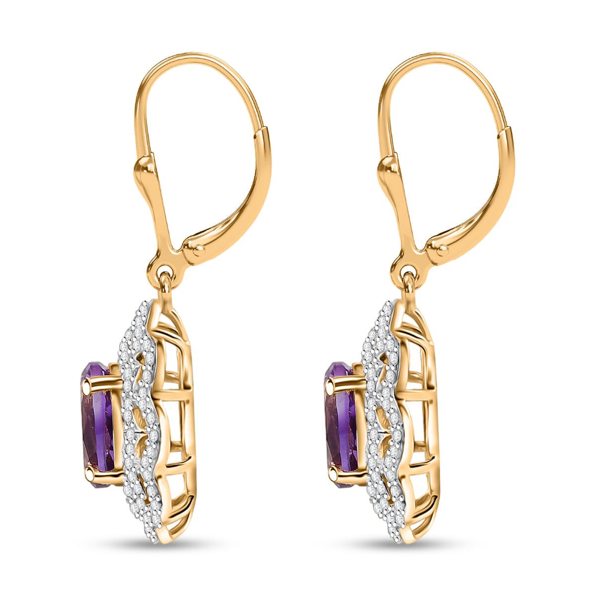 D'Joy Moroccan Amethyst and Moissanite 4.85 ctw Stellar Blossom Earrings in 18K Vermeil Yellow Gold Over Sterling Silver  image number 3