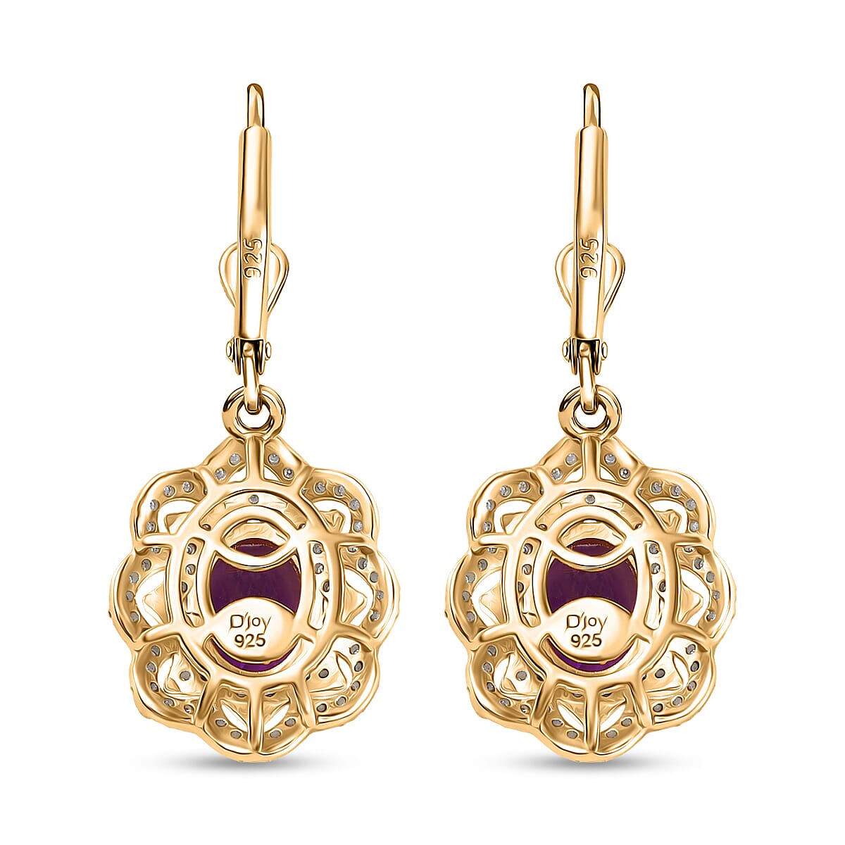 D'Joy Moroccan Amethyst and Moissanite 4.85 ctw Stellar Blossom Earrings in 18K Vermeil Yellow Gold Over Sterling Silver
