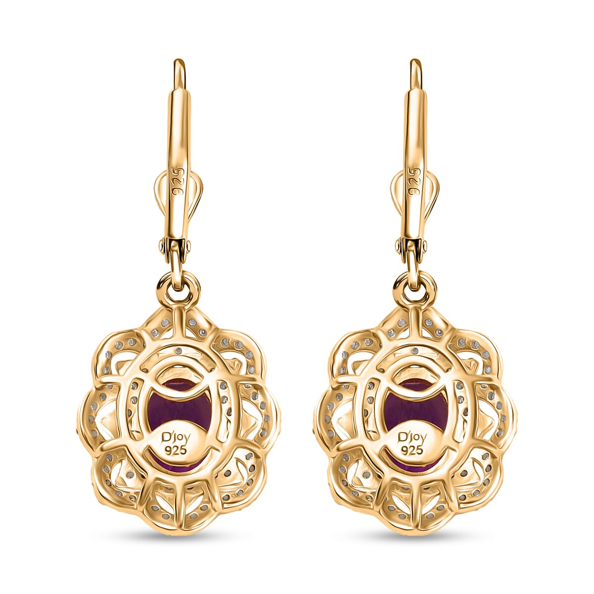 D'Joy Moroccan Amethyst and Moissanite 4.85 ctw Stellar Blossom Earrings in 18K Vermeil Yellow Gold Over Sterling Silver  image number 4