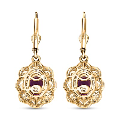D'Joy Moroccan Amethyst and Moissanite 4.85 ctw Stellar Blossom Earrings in 18K Vermeil Yellow Gold Over Sterling Silver 