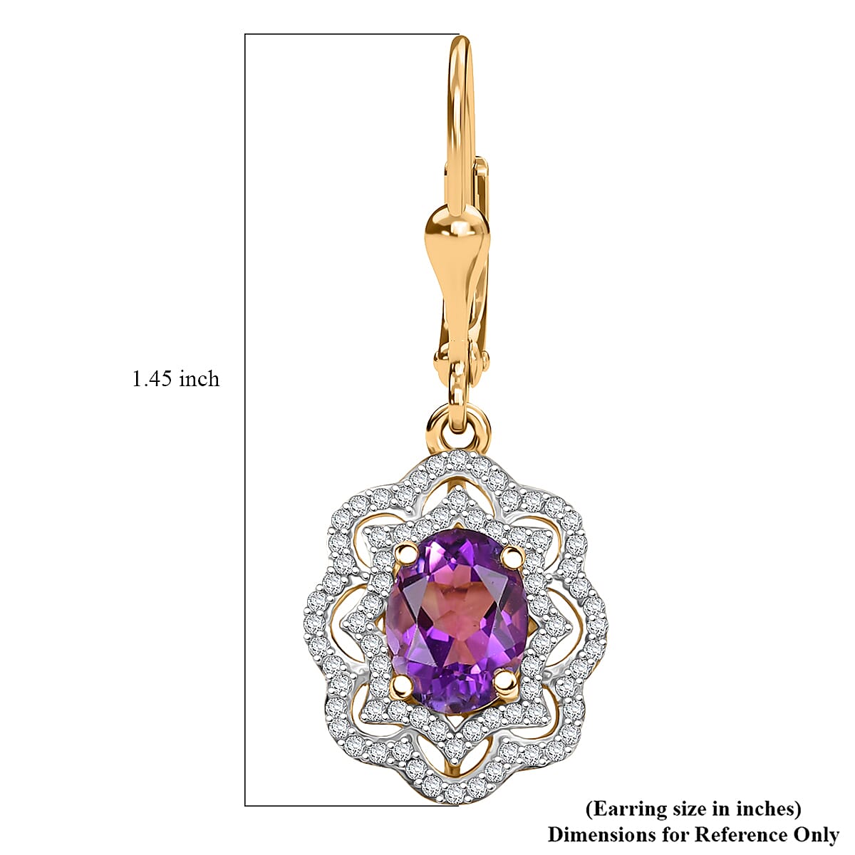 D'Joy Moroccan Amethyst and Moissanite 4.85 ctw Stellar Blossom Earrings in 18K Vermeil Yellow Gold Over Sterling Silver