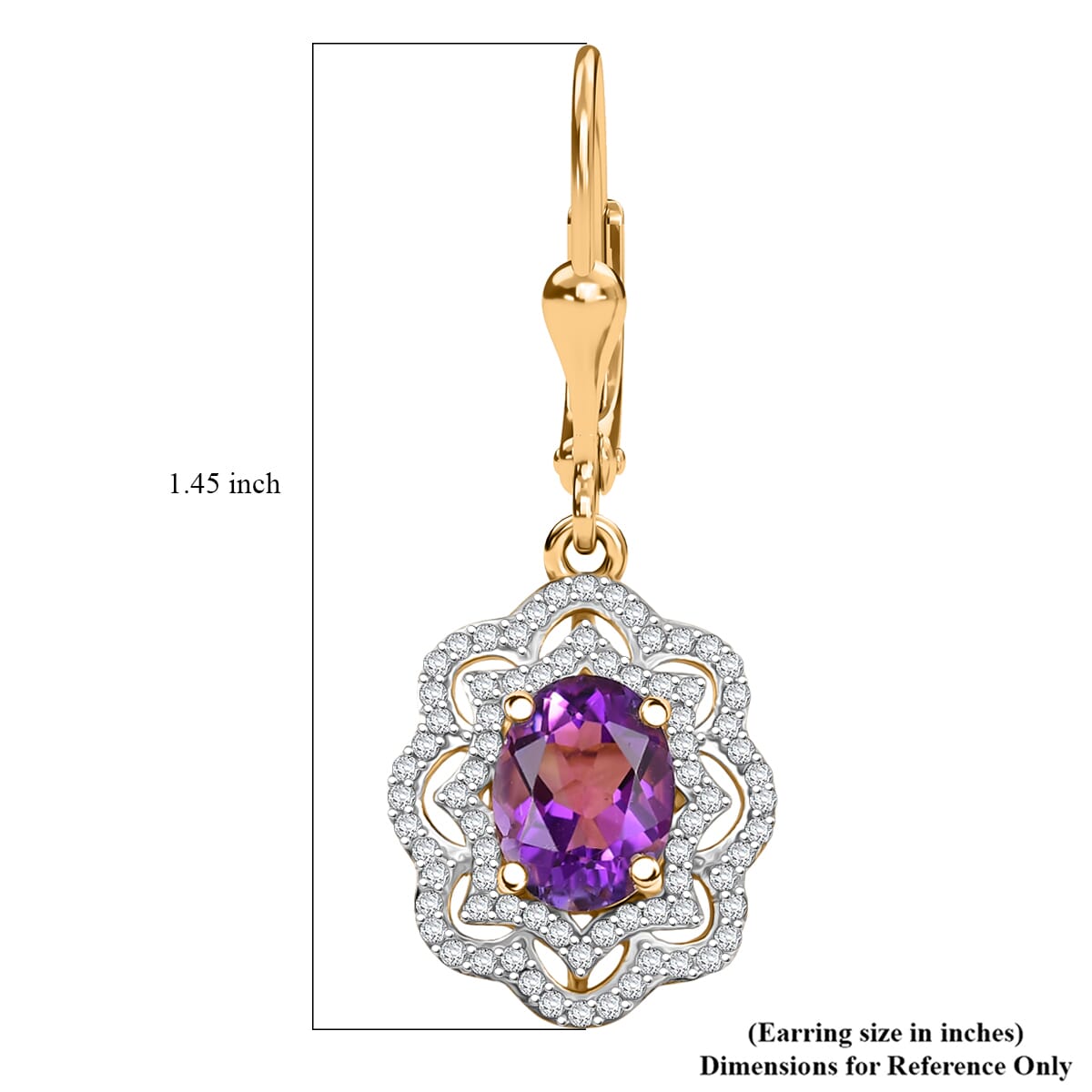 D'Joy Moroccan Amethyst and Moissanite 4.85 ctw Stellar Blossom Earrings in 18K Vermeil Yellow Gold Over Sterling Silver  image number 5