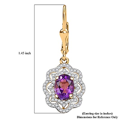 D'Joy Moroccan Amethyst and Moissanite 4.85 ctw Stellar Blossom Earrings in 18K Vermeil Yellow Gold Over Sterling Silver 