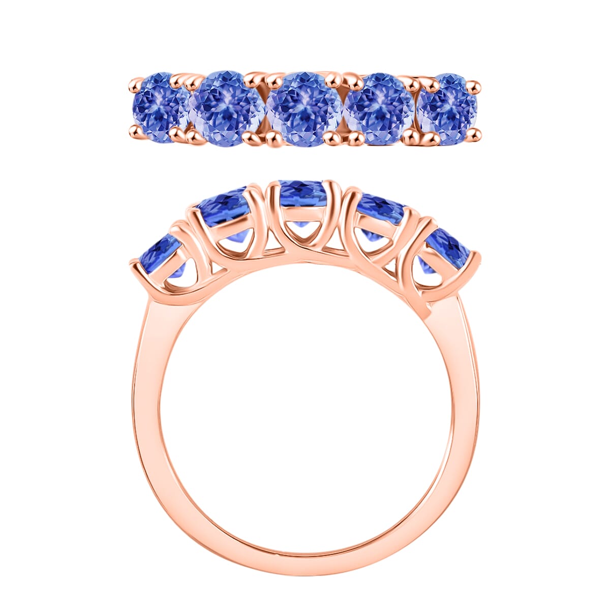 Tanzanite 1.25 ctw 5 Stone Ring in 18K Vermeil Rose Gold Over Sterling Silver (Size 10) 1 image number 3