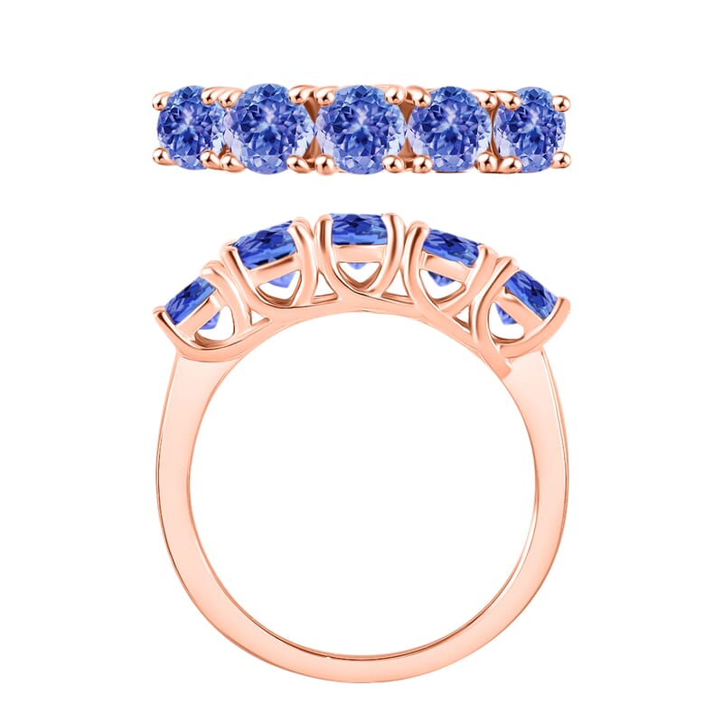 Tanzanite 1.25 ctw 5 Stone Ring in 18K Vermeil Rose Gold Over Sterling Silver (Size 10) 1