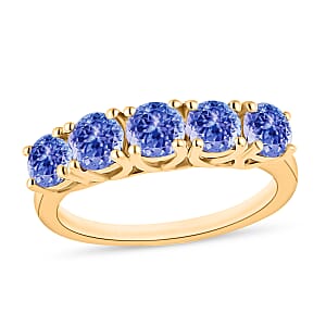 D'Joy Tanzanite 1.25 ctw 5 Stone Ring in 18K Vermeil Yellow Gold Over Sterling Silver (Size 7.0)