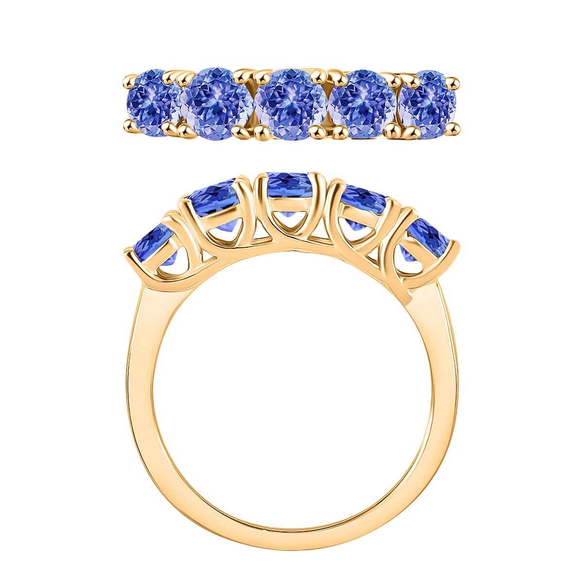 D'Joy Tanzanite 1.25 ctw 5 Stone Ring in 18K Vermeil Yellow Gold Over Sterling Silver (Size 7.0) image number 3