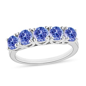 Tanzanite 1.25 ctw 5 Stone Ring in Rhodium Over Sterling Silver (Size 7.0)