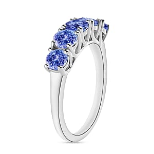 Tanzanite 1.25 ctw 5 Stone Ring in Rhodium Over Sterling Silver (Size 7.0)
