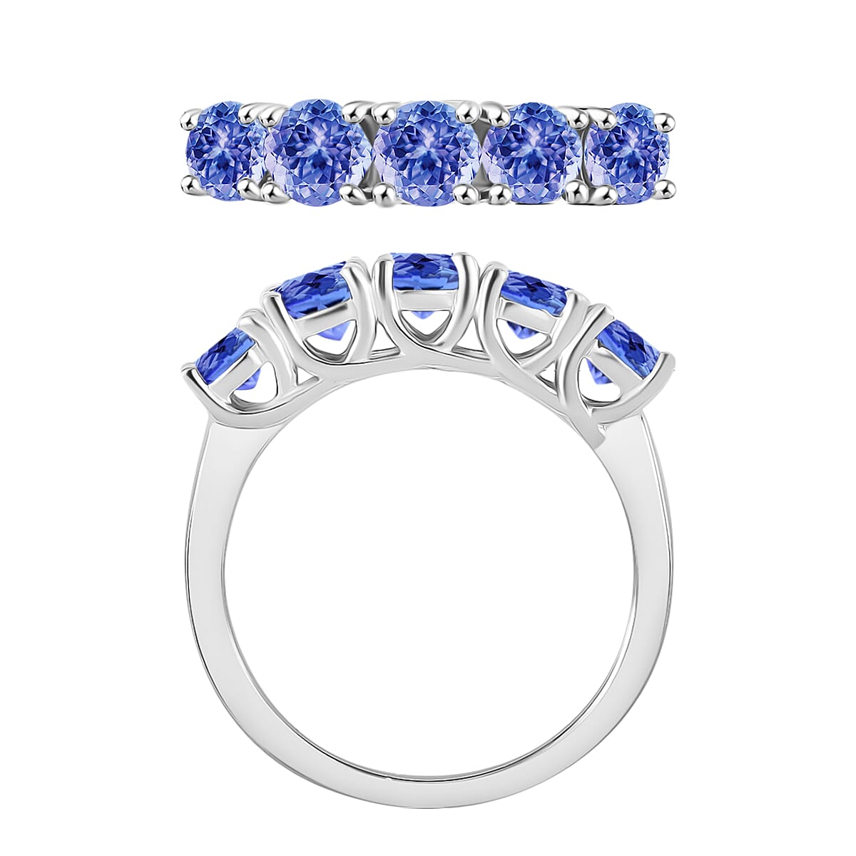 Tanzanite 1.25 ctw 5 Stone Ring in Rhodium Over Sterling Silver (Size 7.0) image number 3