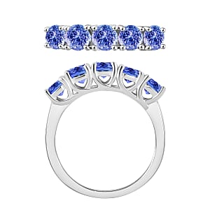 Tanzanite 1.25 ctw 5 Stone Ring in Rhodium Over Sterling Silver (Size 7.0)