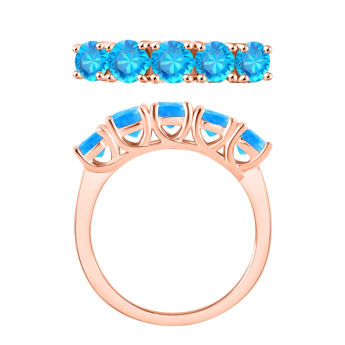 Malgache Neon Apatite 1.60 ctw 5 Stone Ring in 18K Vermeil Rose Gold Over Sterling Silver (Size 6.0) image number 3