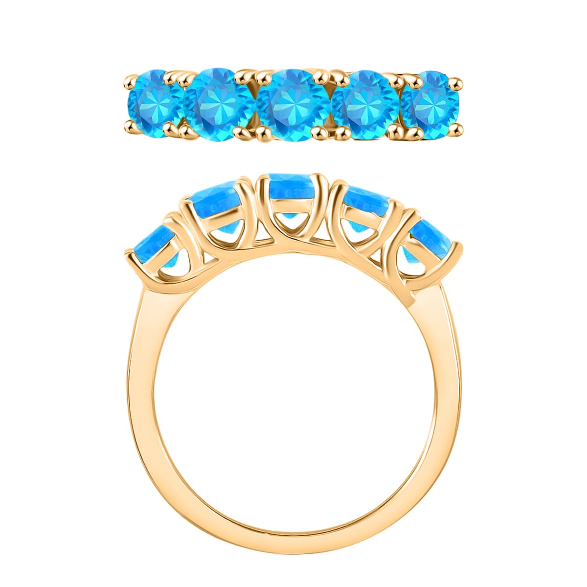Malgache Neon Apatite 1.60 ctw 5 Stone Ring in 18K Vermeil Yellow Gold Over Sterling Silver (Size 11.0) image number 3
