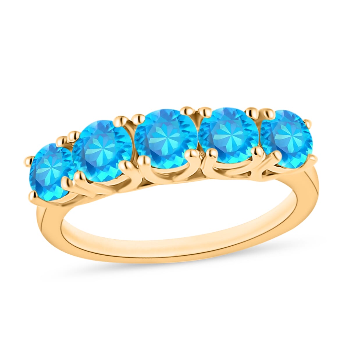 Malgache Neon Apatite 1.60 ctw 5 Stone Ring in 18K Vermeil Yellow Gold Over Sterling Silver (Size 8.0) image number 0