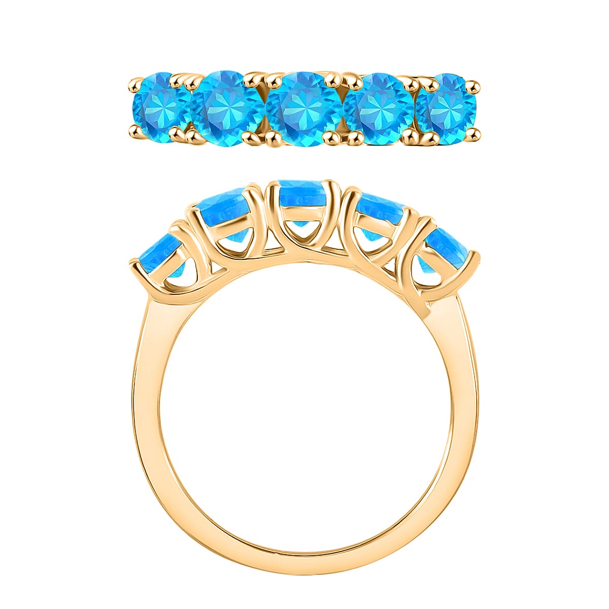 Malgache Neon Apatite 1.60 ctw 5 Stone Ring in 18K Vermeil Yellow Gold Over Sterling Silver (Size 9.0) (Del. in 10-12 Days) image number 3