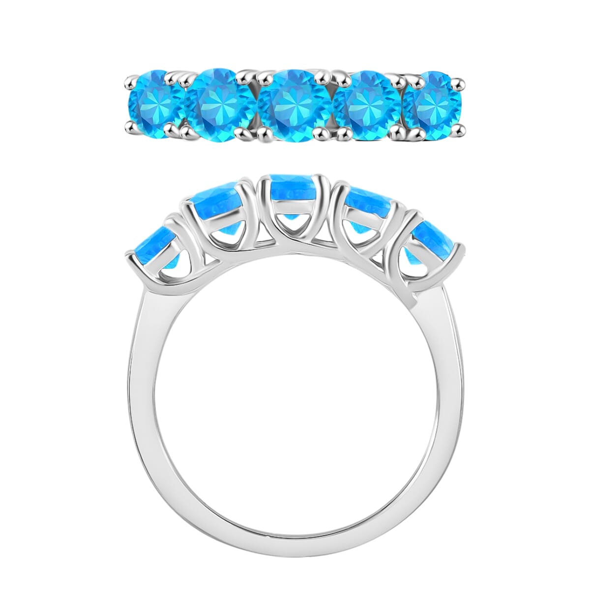 Malgache Neon Apatite 1.60 ctw 5 Stone Ring in Rhodium Over Sterling Silver (Size 7.5) image number 3