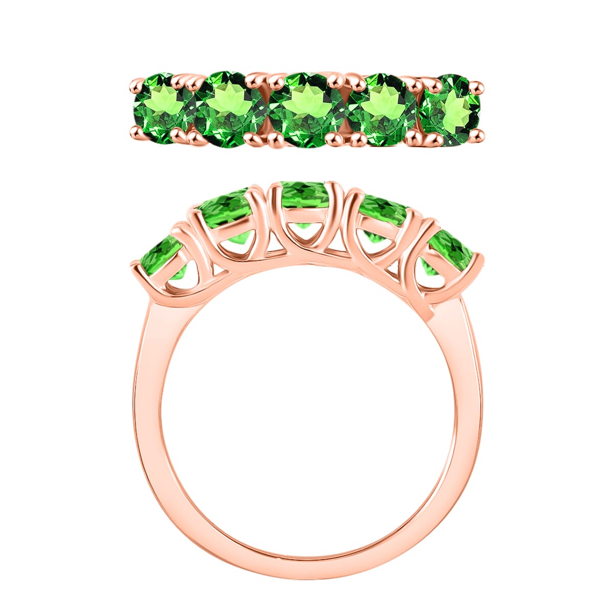 Tsavorite Garnet 1.90 ctw 5 Stone Ring in 18K Vermeil Rose Gold Over Sterling Silver (Size 10.0) image number 3