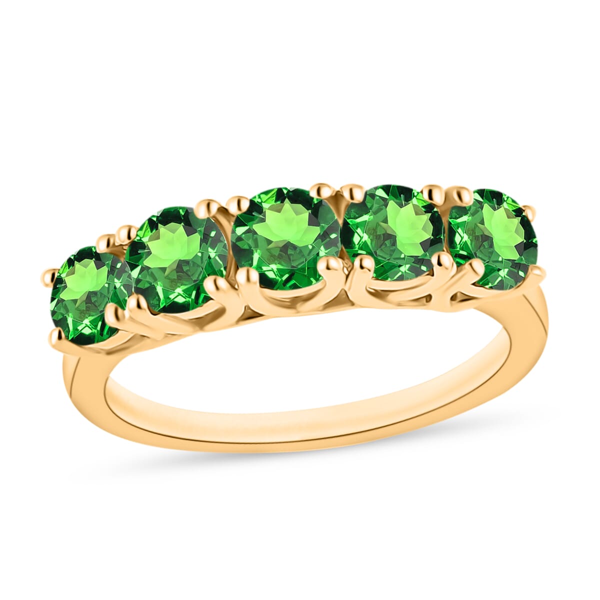 Tsavorite Garnet 1.90 ctw 5 Stone Ring in 18K Vermeil Yellow Gold Over Sterling Silver (Size 9.0) image number 0