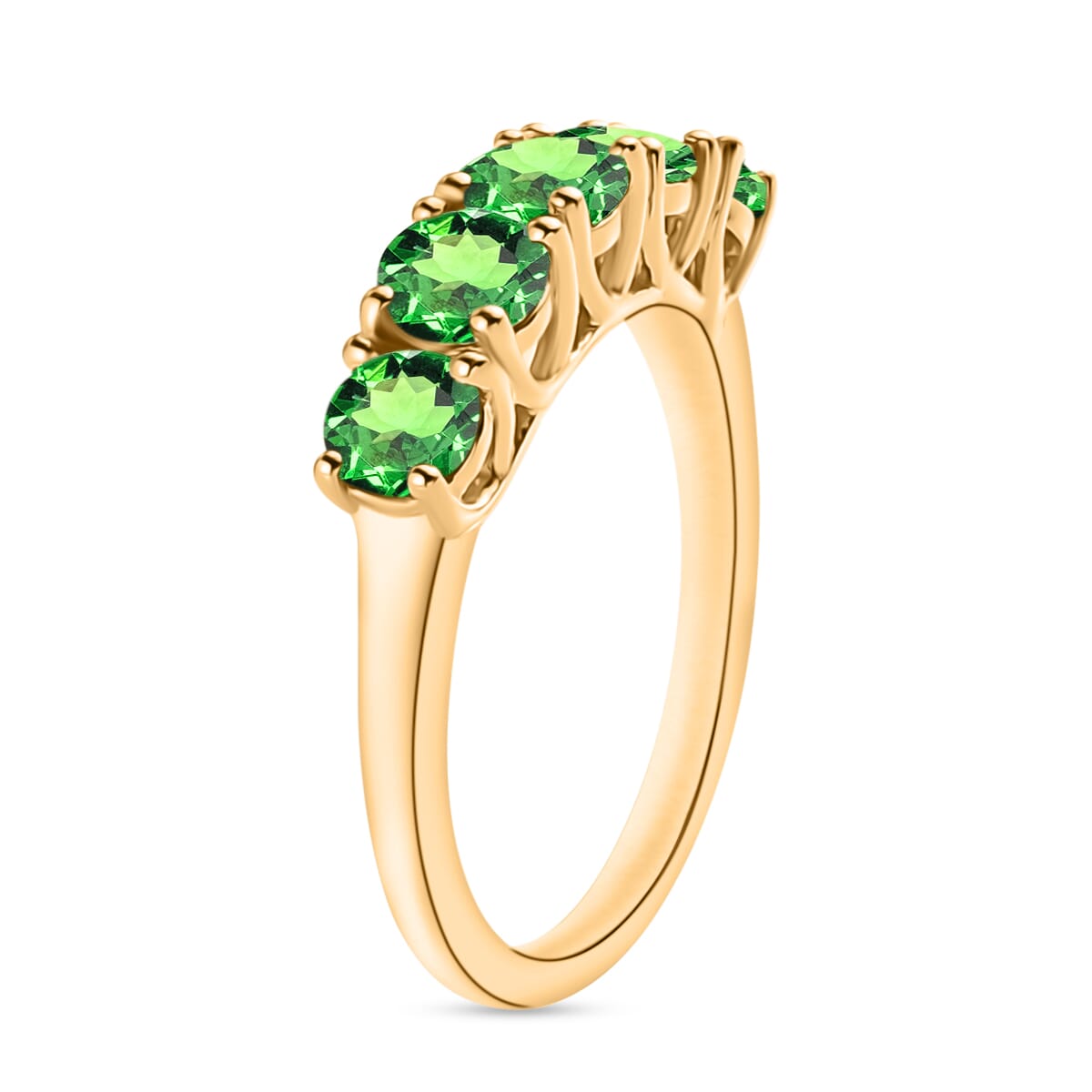 Tsavorite Garnet 1.90 ctw 5 Stone Ring in 18K Vermeil Yellow Gold Over Sterling Silver (Size 9.0) image number 2