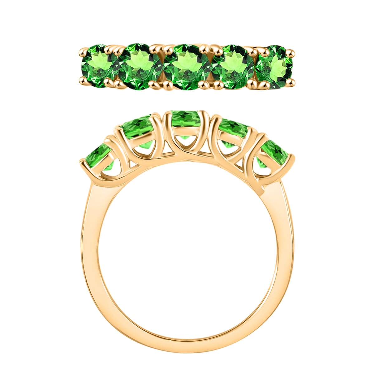 Tsavorite Garnet 1.90 ctw 5 Stone Ring in 18K Vermeil Yellow Gold Over Sterling Silver (Size 9.0) image number 3