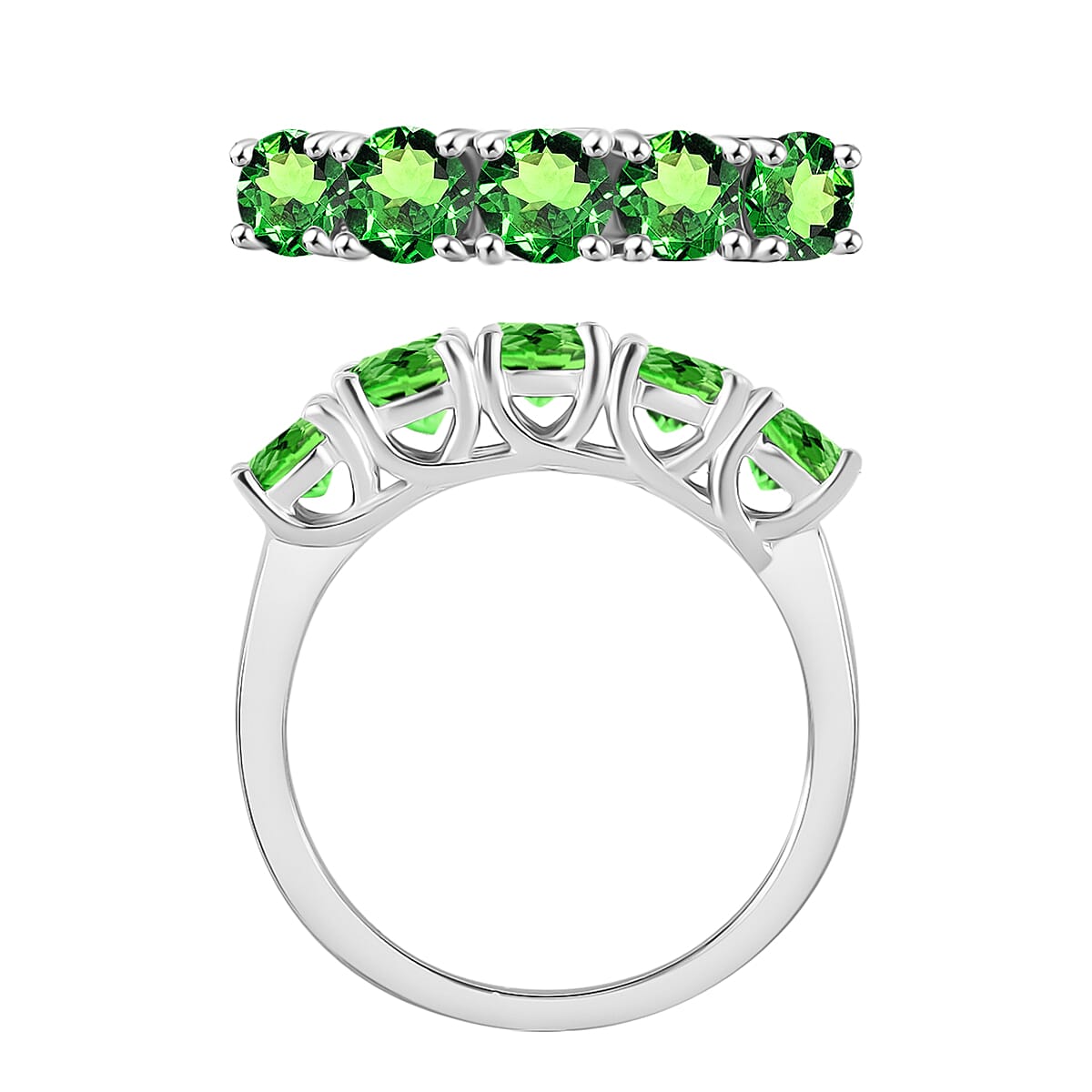 Tsavorite Garnet 1.90 ctw 5 Stone Ring in Rhodium Over Sterling Silver (Size 4.5) image number 3