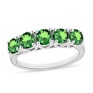 Tsavorite Garnet 1.90 ctw 5 Stone Ring in Rhodium Over Sterling Silver (Size 5.5)
