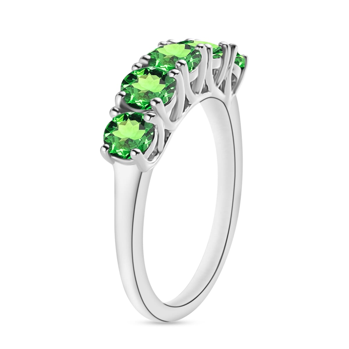 Tsavorite Garnet 1.90 ctw 5 Stone Ring in Rhodium Over Sterling Silver (Size 8.0) image number 2