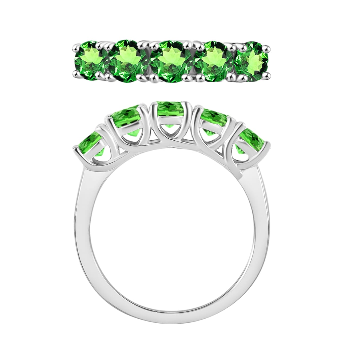 Tsavorite Garnet 1.90 ctw 5 Stone Ring in Rhodium Over Sterling Silver (Size 8.0) image number 3
