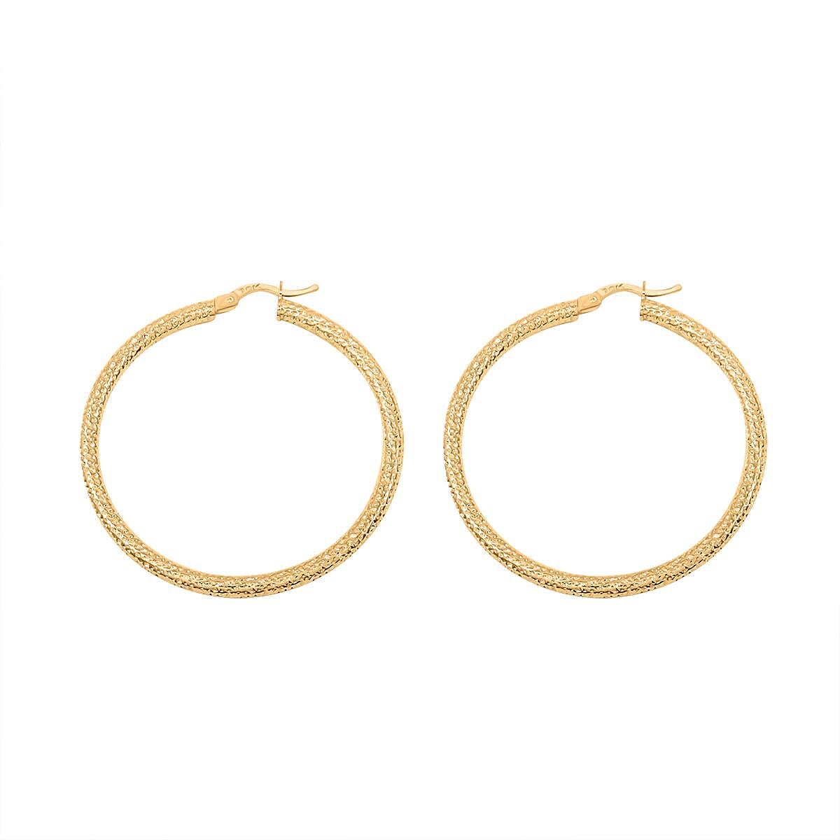 10K Yellow Gold 3x46mm Miligreen Hoop Earrings 4.30 Grams