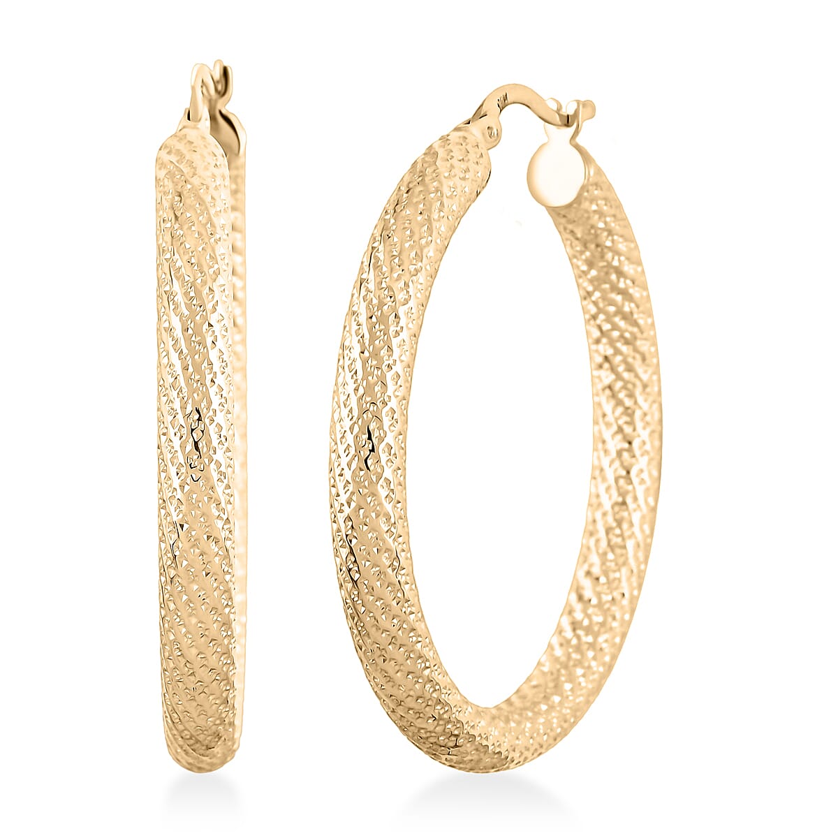 10K Yellow Gold 4x38mm Miligreen Hoop Earrings 4.8 Grams