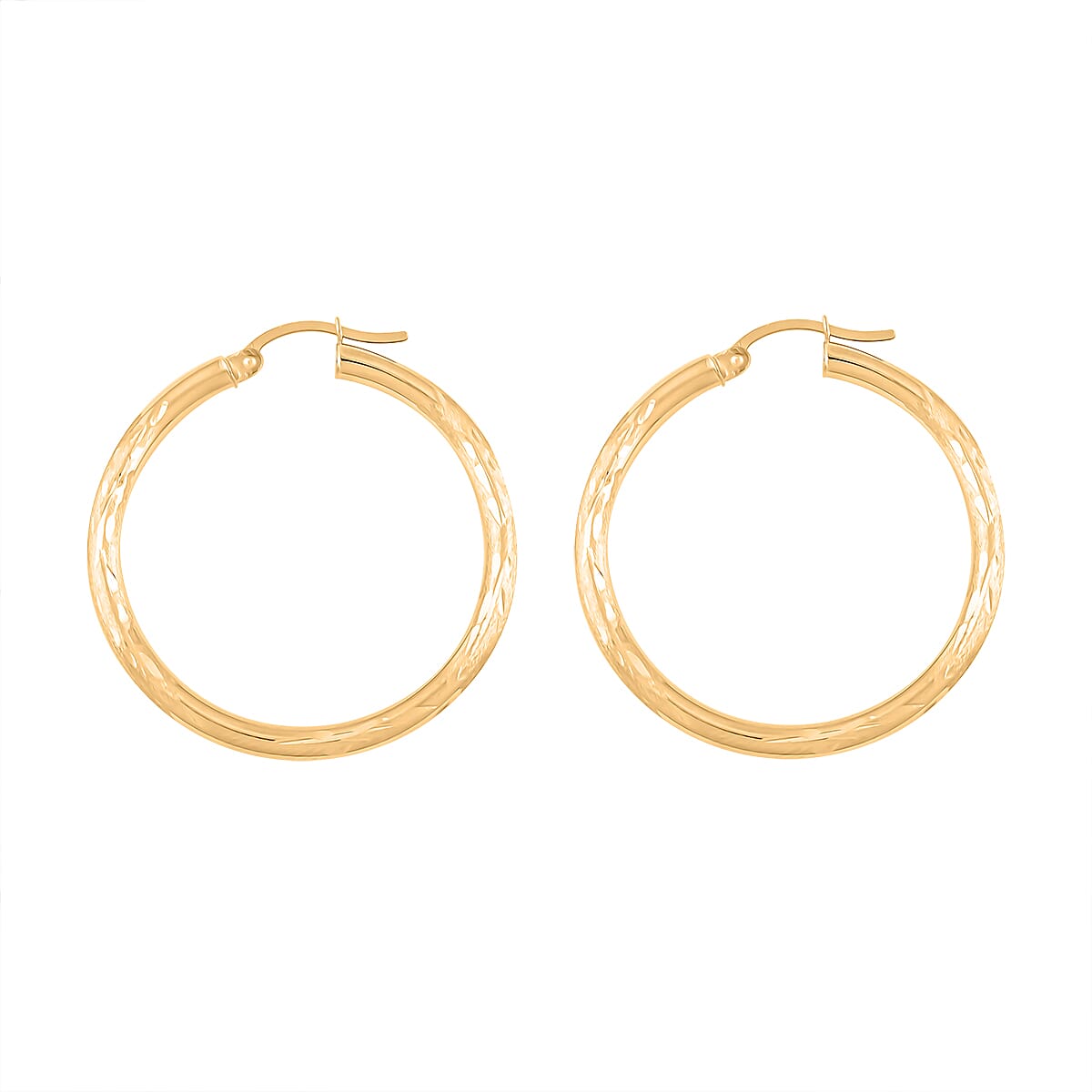 Pipe Diamond-cut 3x34.8mm Hoop Earrings in 10K Yellow Gold 1.90 Grams