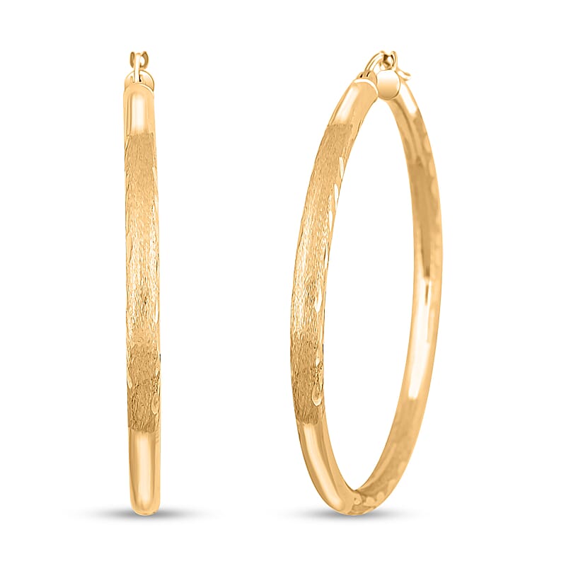 Pipe Diamond-cut 3x45.5mm Hoop Earrings in 10K Yellow Gold 2.60 Grams