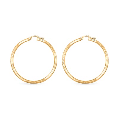Pipe Diamond-cut 3x45.5mm Hoop Earrings in 10K Yellow Gold 2.60 Grams