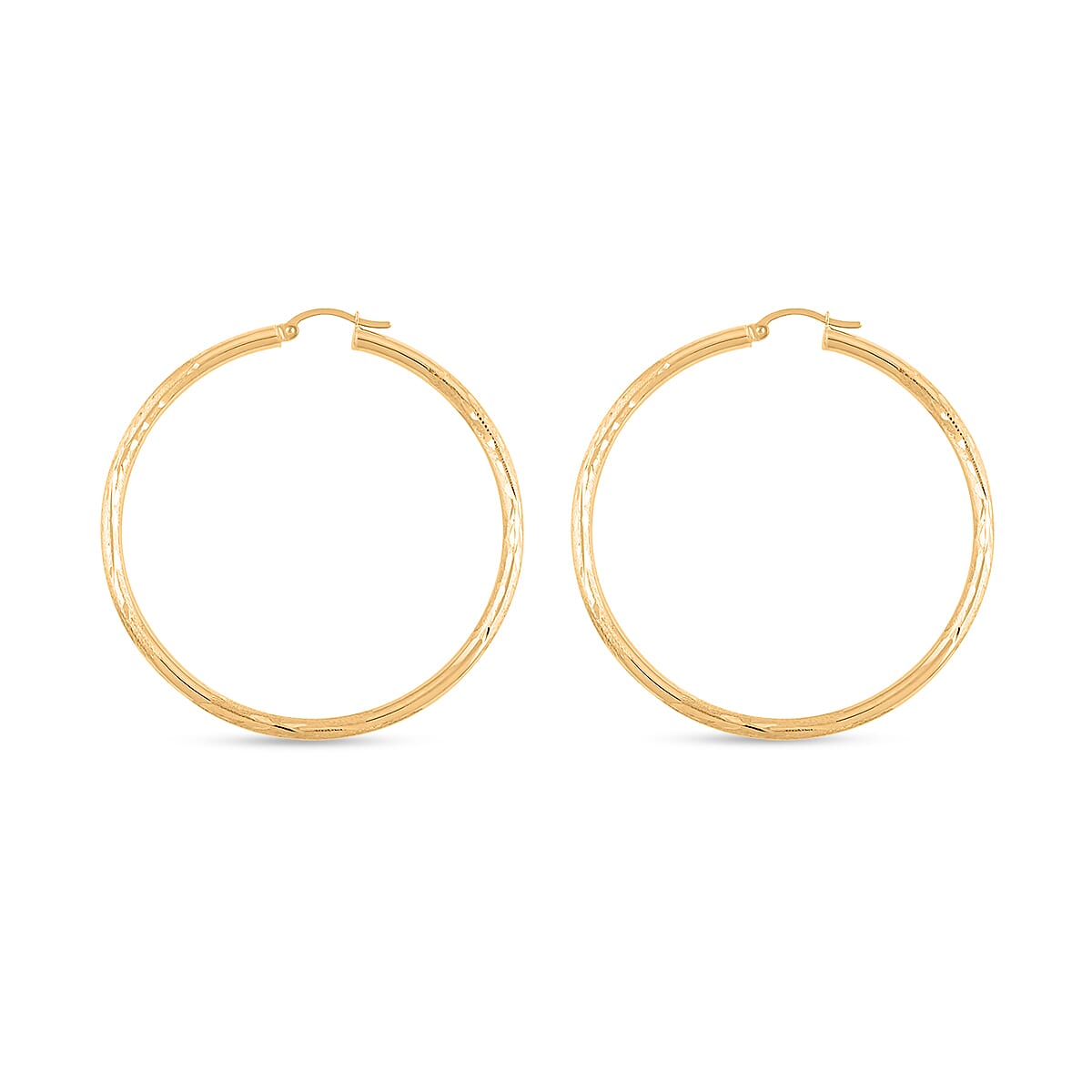Pipe Diamond-cut 3x55mm Hoop Earrings in 10K Yellow Gold 3.2 Grams