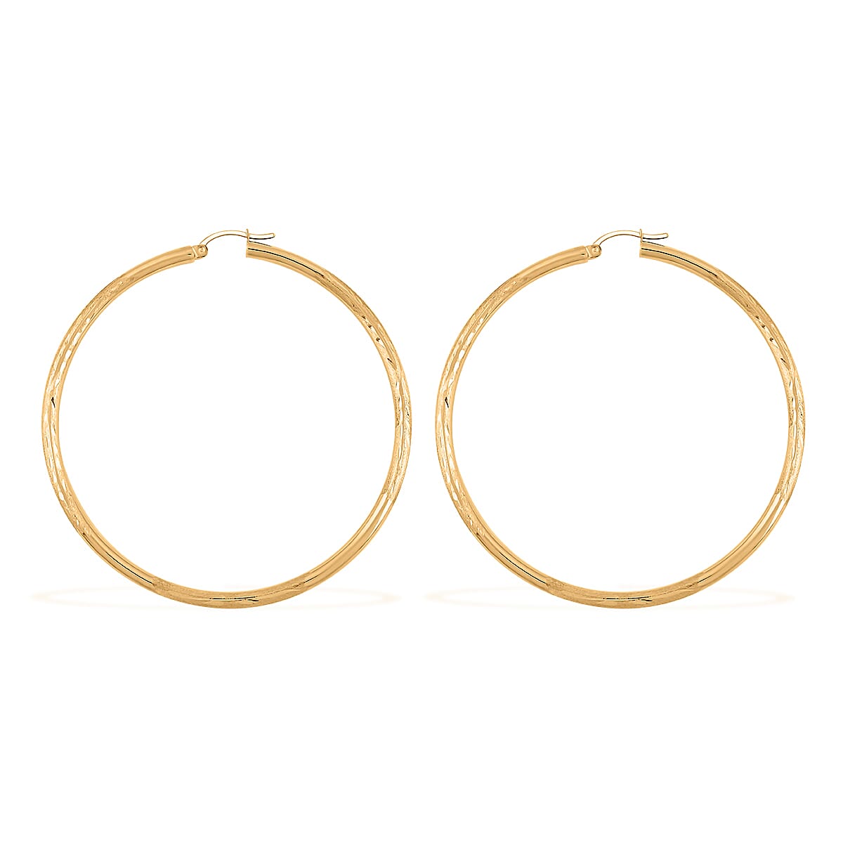 Pipe Diamond-cut 3x65mm Hoop Earrings in 10K Yellow Gold 3.8 Grams