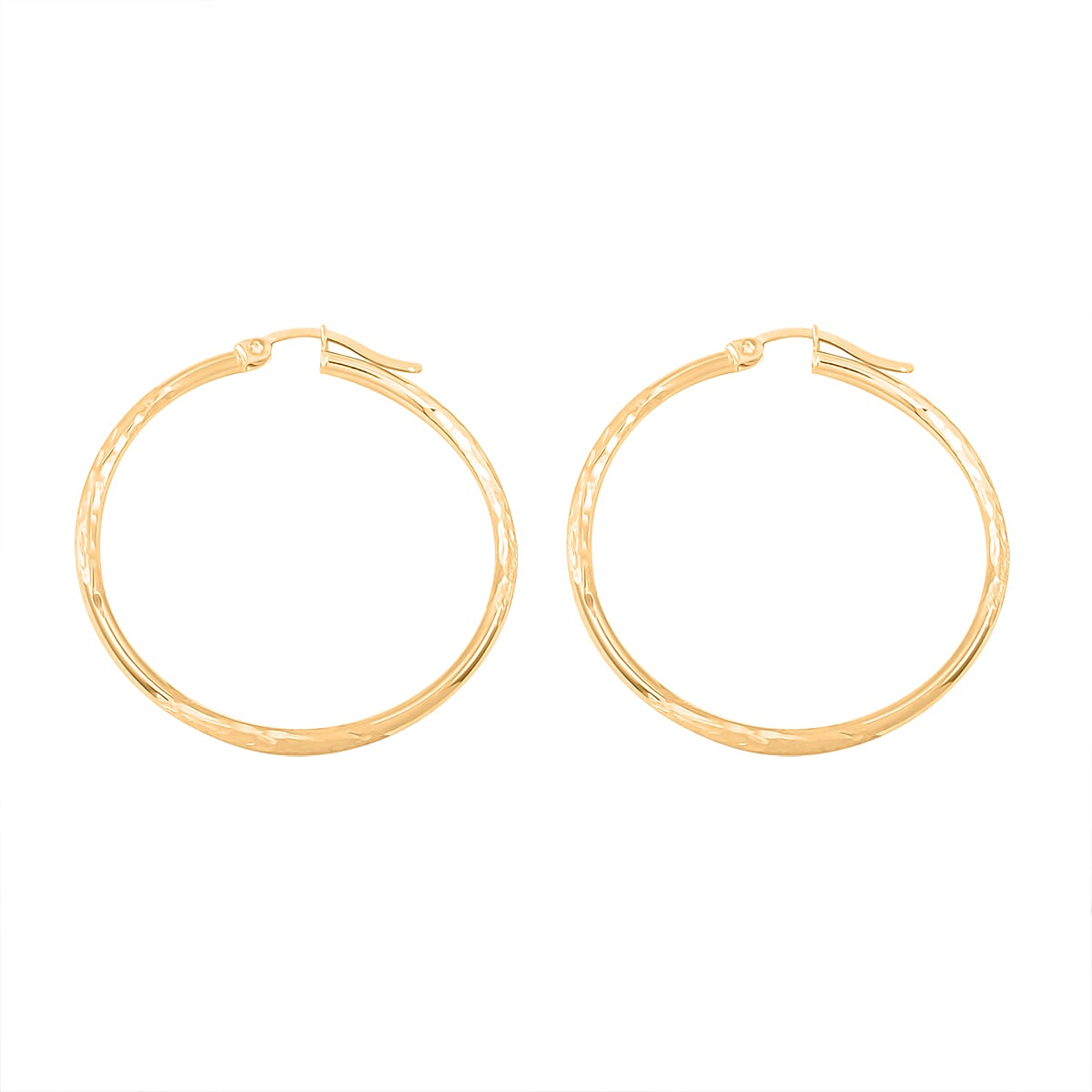 Pipe Diamond-cut 2x34.8mm Hoop Earrings in 10K Yellow Gold 1.6 Grams