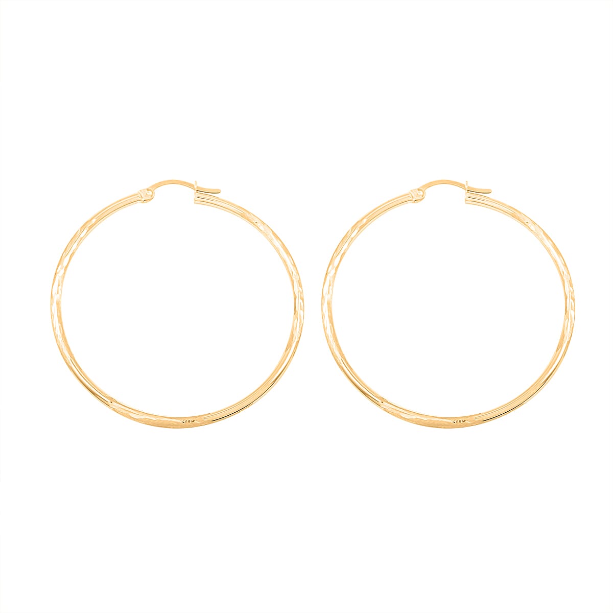 Pipe Diamond-cut 2x44.4mm Hoop Earrings in 10K Yellow Gold 1.9 Grams