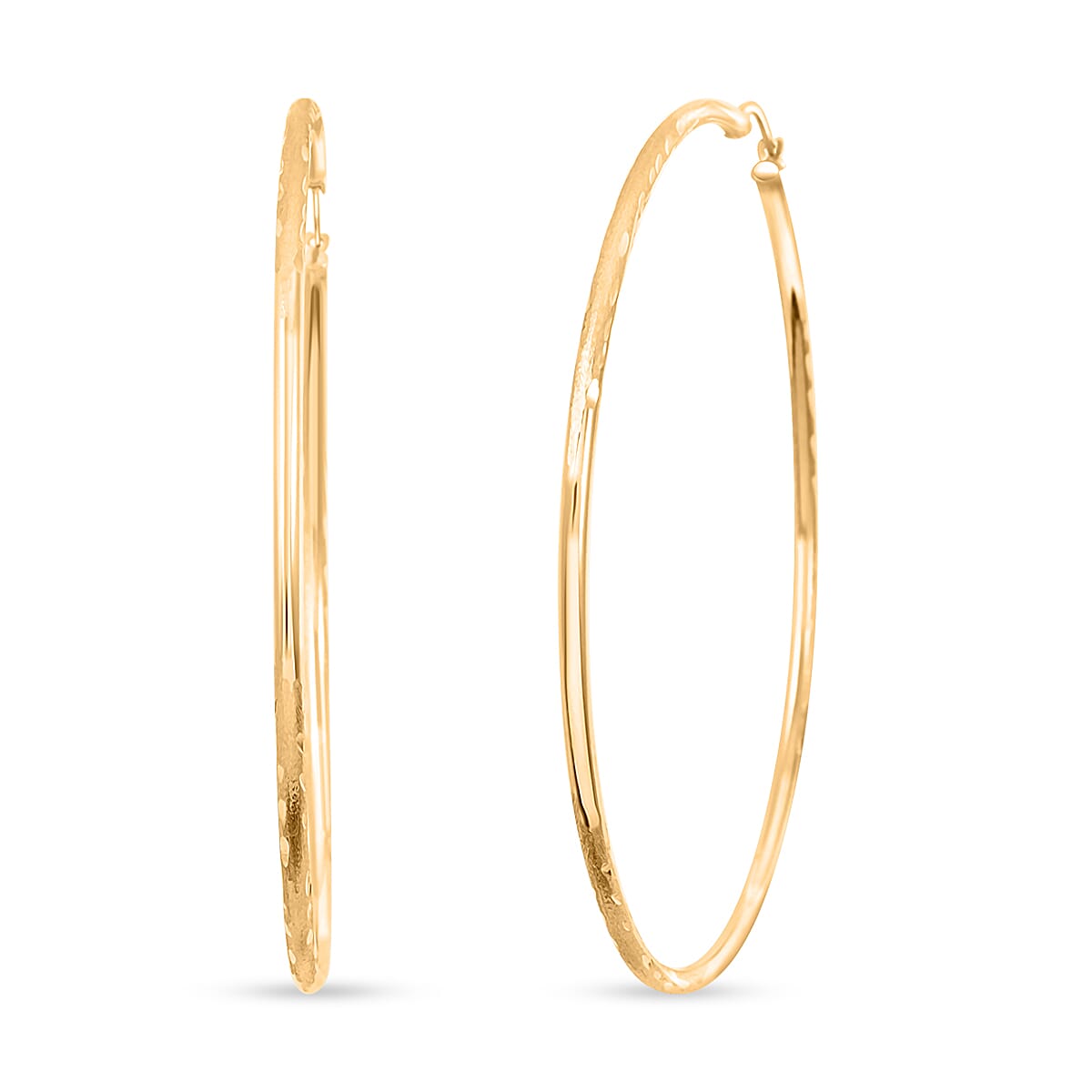 Pipe Diamond-cut 2x65mm Hoop Earrings in 10K Yellow Gold 2.8 Grams