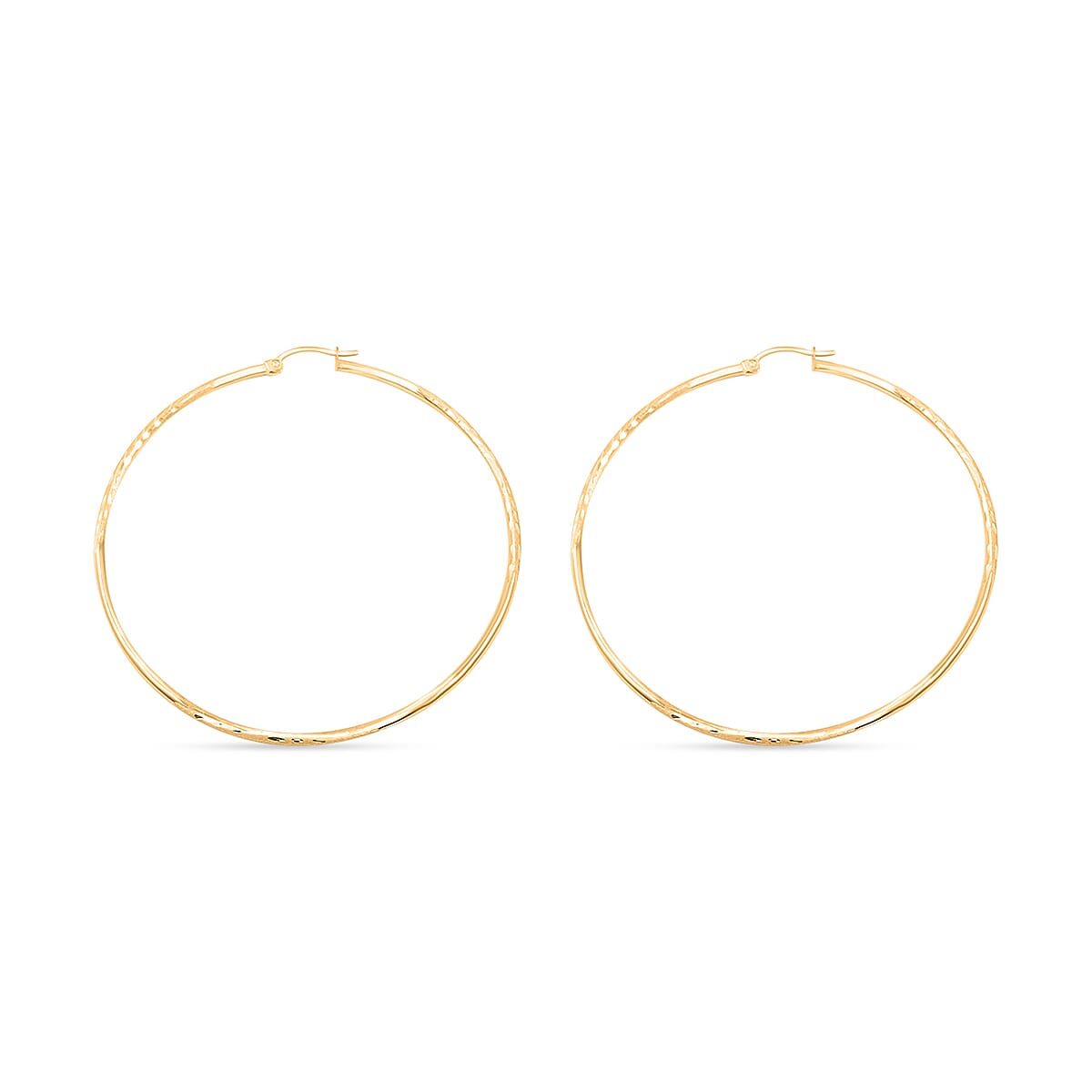 Pipe Diamond-cut 2x65mm Hoop Earrings in 10K Yellow Gold 2.8 Grams