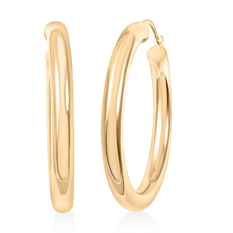 Pipe Plain 4x35mm Hoop Earrings in 10K Yellow Gold 3.1 Grams