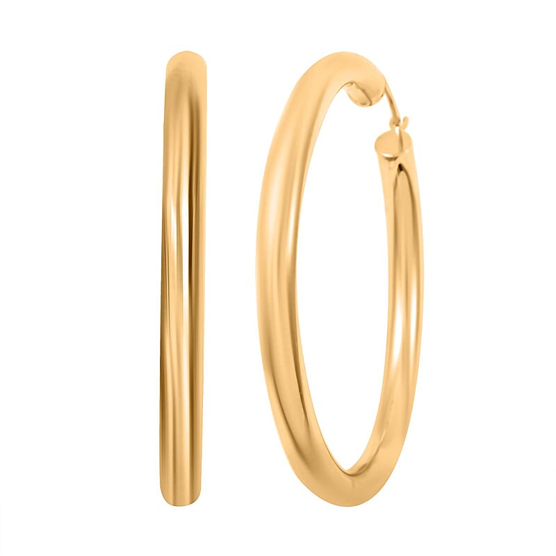 Pipe Plain 4x45mm Hoop Earrings in 10K Yellow Gold 4.1 Grams